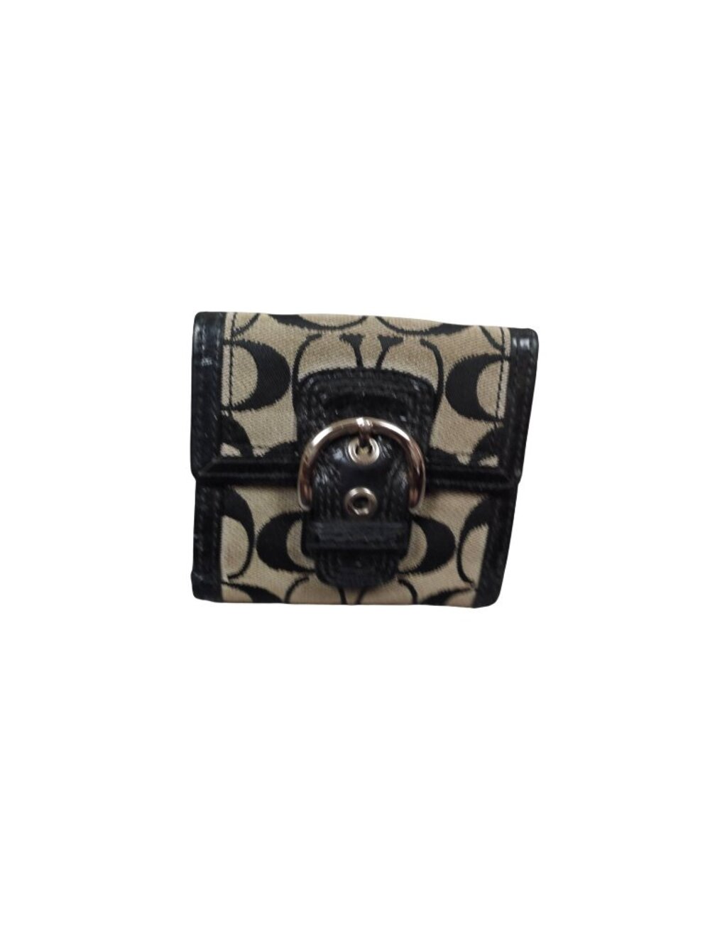Coach Wallet Womens One Size Black Signature Canvas Leather Bifold Buckle Strap